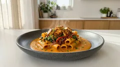 Wegański kremowy makaron cajun z chrupiącym tofu — pikantny obiad w 25 minut